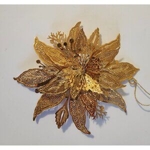 Danbury Mint 1998 POINSETTIA Christmas Ornament 3D Gold Plate
